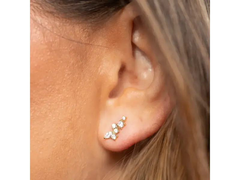 Ofina Jewelry Curved Multi-CZ Cluster Studs, Gold Vermeil