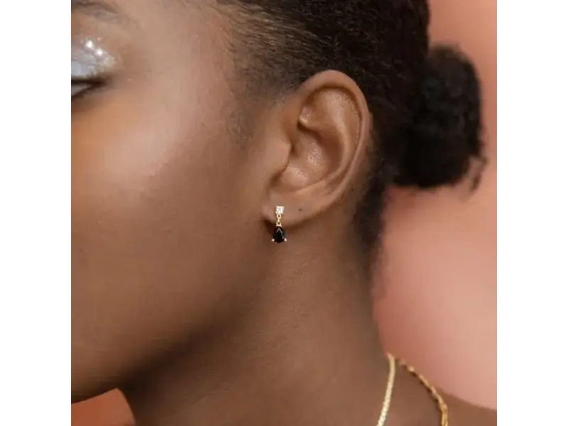 Ofina Jewelry CZ Black / Clear Dangle Teardrop Studs - Gold Vermeil