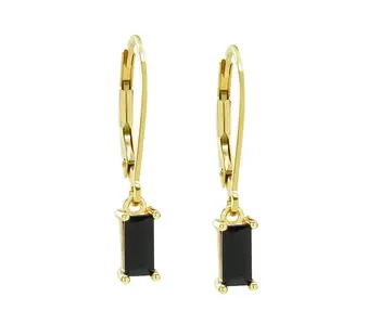 Tiny Emerald Black CZ Leverback Earrings