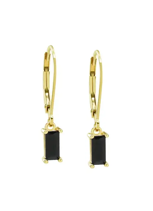 Tiny Emerald Black CZ Leverback Earrings