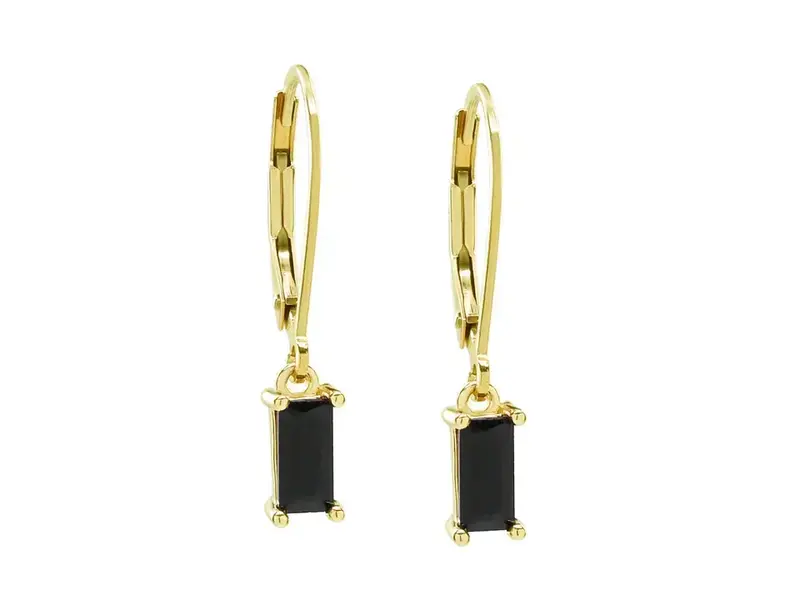 Ofina Jewelry Tiny Emerald Black CZ Leverback Earrings