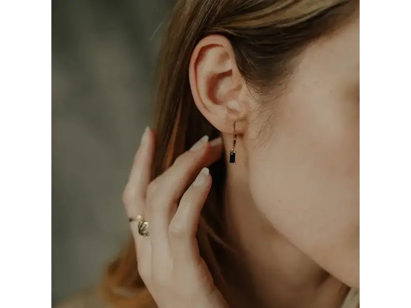 Ofina Jewelry Tiny Emerald Black CZ Leverback Earrings