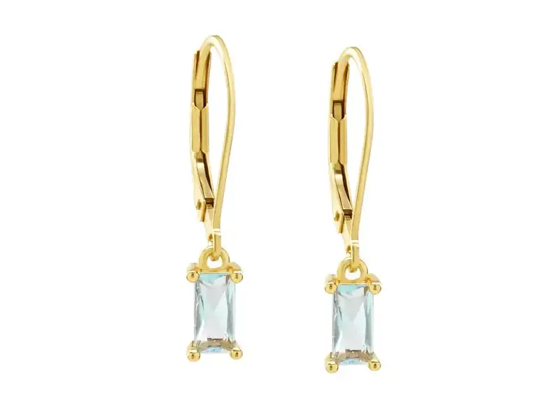 Ofina Jewelry Tiny Lt-Blue Emerald Leverback GF Earrings