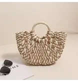UZ Wholesale Store Color-Blocked Half-Circle Woven Straw Tote Bag