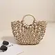 Color-Blocked Half-Circle Woven Straw Tote Bag
