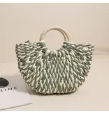 UZ Wholesale Store Color-Blocked Half-Circle Woven Straw Tote Bag