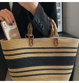 UZ Wholesale Store Contrast Color Split-Joint Striped Handbags Khaki