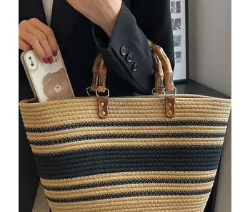 Contrast Color Split-Joint Striped Handbags Khaki