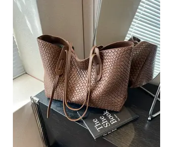 Retro Woven Tote Bag For Women Crossbody Shoulder Bag - Brown