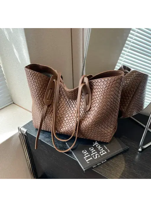 Retro Woven Tote Bag For Women Crossbody Shoulder Bag - Brown