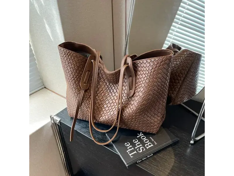 UZ Wholesale Store Retro Woven Tote Bag For Women Crossbody Shoulder Bag - Brown