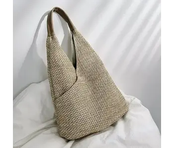 Stylish Oversized Straw Woven Tote with Ample Storage - Khaki
