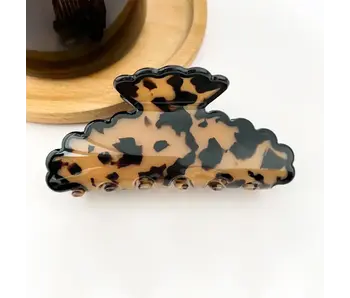 Wavy Edge Acetate Hair Claw Clip, Stylish Marble Design | Brown