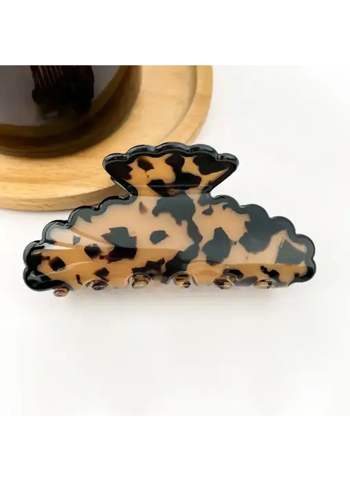 Wavy Edge Acetate Hair Claw Clip, Stylish Marble Design | Brown