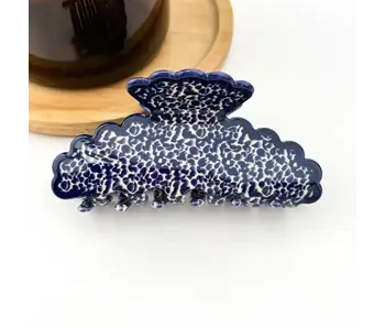Wavy Edge Acetate Hair Claw Clip, Stylish Marble Design | Blue