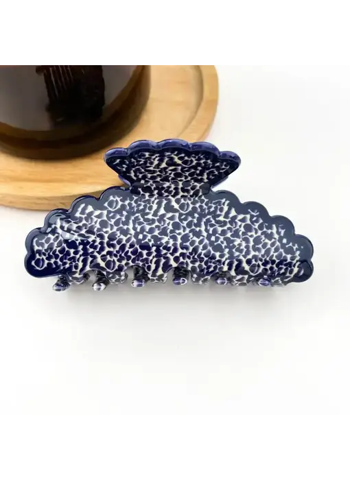 Wavy Edge Acetate Hair Claw Clip, Stylish Marble Design | Blue