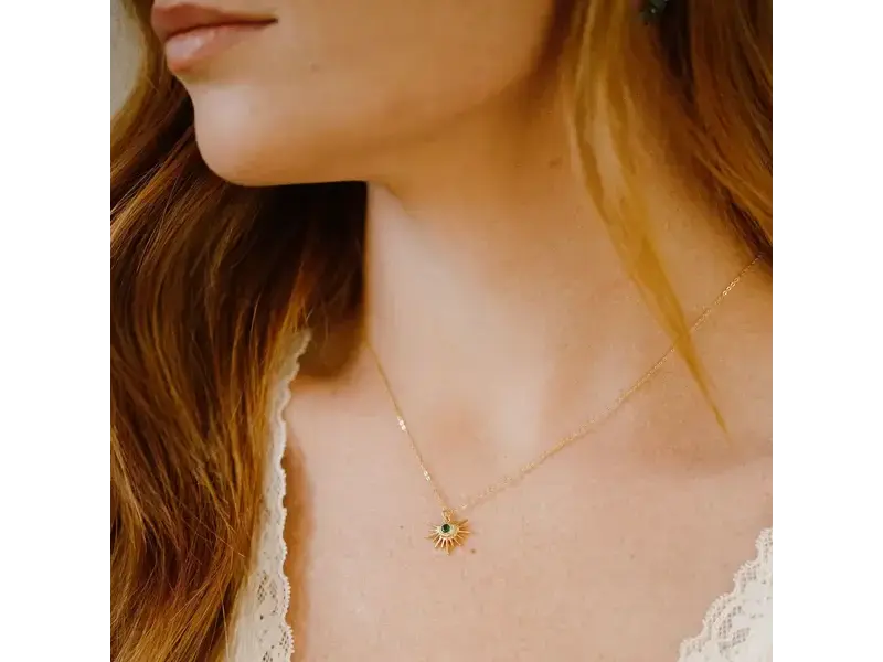 Ofina Jewelry Green CZ Starburst GF Necklace