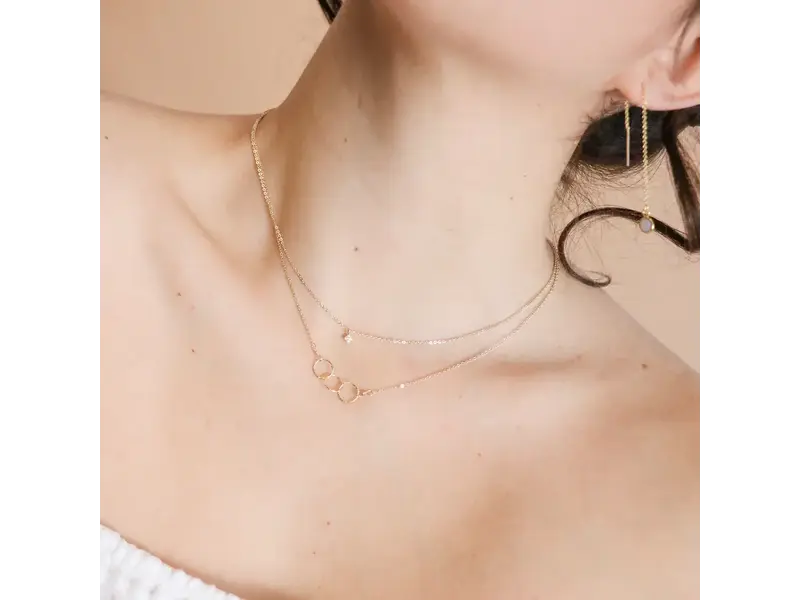 Ofina Jewelry Tiny Triple Diamond Cut Circles GF Necklace