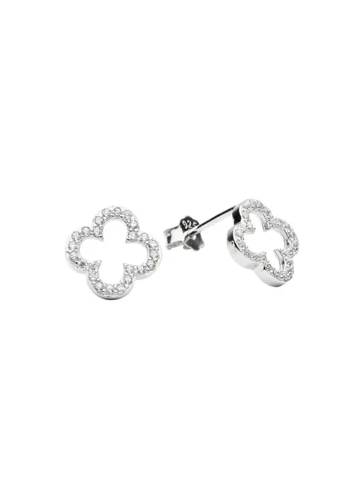 CZ Clover Studs, Sterling Silver