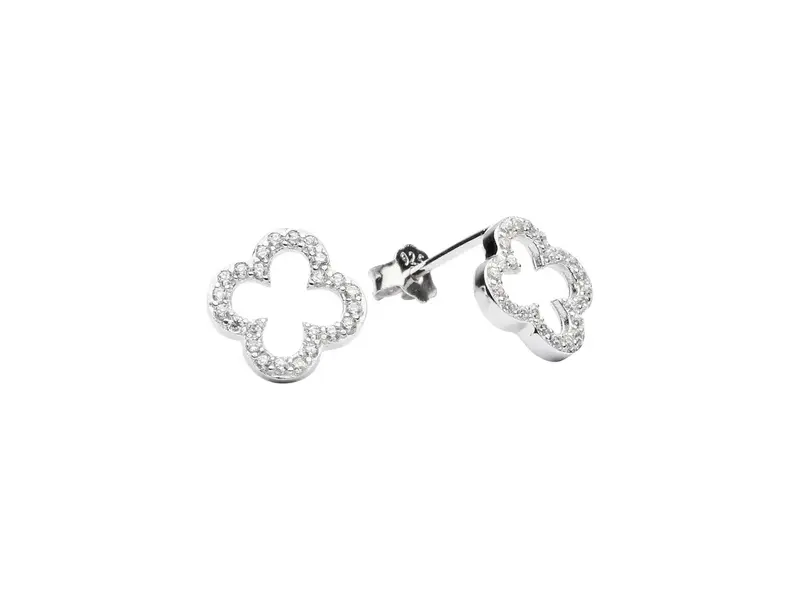 Ofina Jewelry CZ Clover Studs, Sterling Silver
