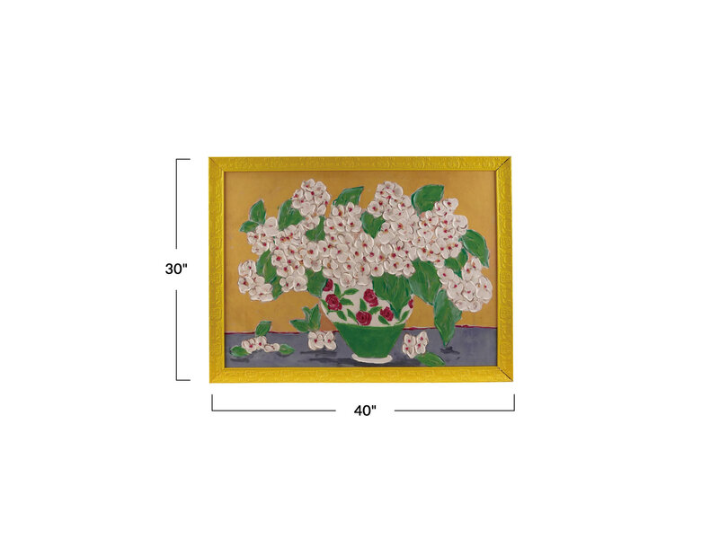 Creative Co-OP Moulded Composite Framed Canvas w/ Flowers in Vase (40x30)