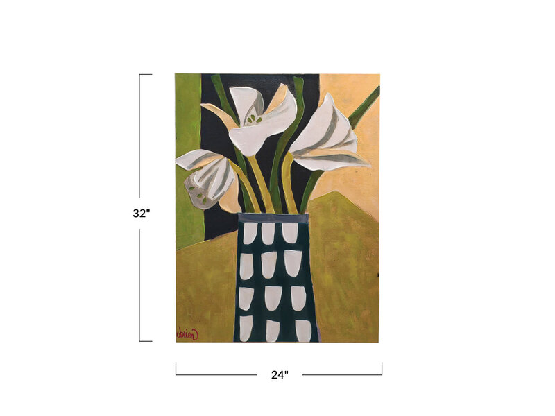 Creative Co-OP Wood Framed Canvas Wall Décor w/ Abstract Flowers in Vase Image (24x32)