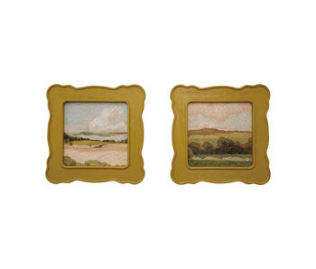 Slub Fabric Wall Décor with Scalloped Wood Frame, 2 Styles