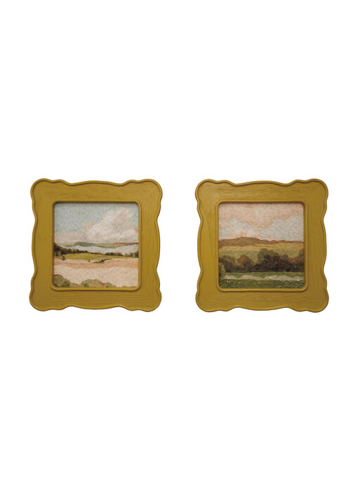 Slub Fabric Wall Décor with Scalloped Wood Frame, 2 Styles