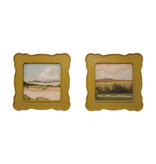 Creative Co-OP Slub Fabric Wall Décor with Scalloped Wood Frame, 2 Styles