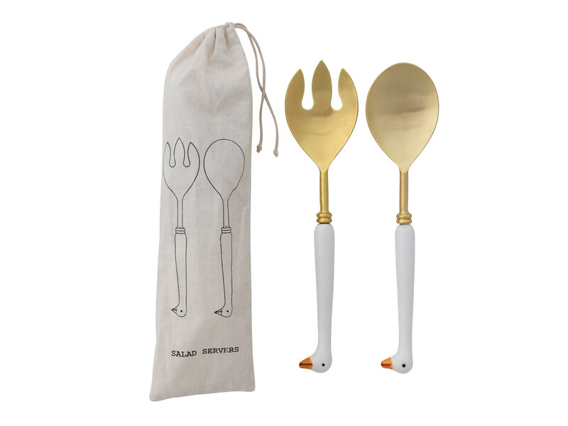 Creative Co-OP Stainless Steel Salad Servers with Goose Shaped Handles, Set of 2
