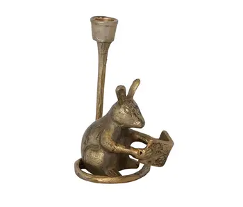Cast Aluminum Mouse Shaped Taper Holder, Antique Gold Finish