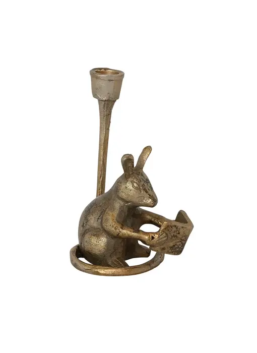 Cast Aluminum Mouse Shaped Taper Holder, Antique Gold Finish