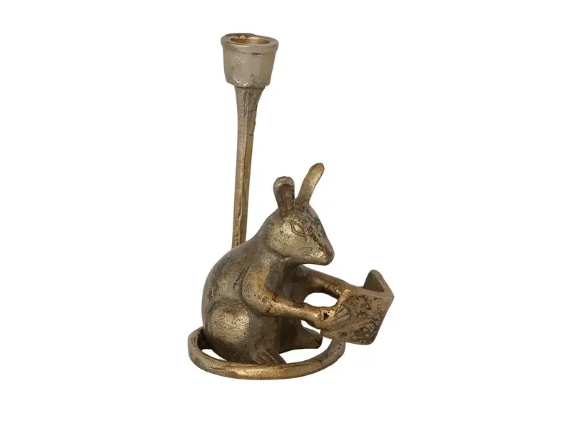 Creative Co-OP Cast Aluminum Mouse Shaped Taper Holder, Antique Gold Finish