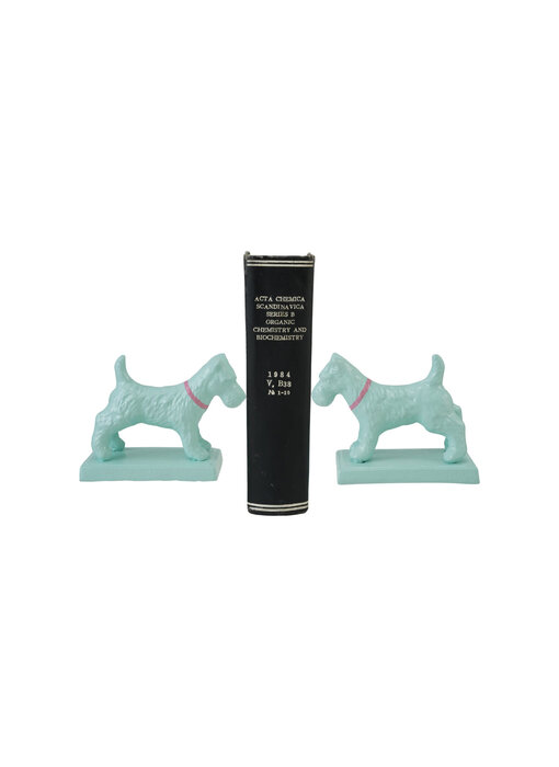 Metal Dog Shaped Bookends with Pink Collar, Set of 2