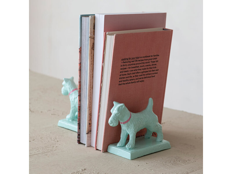 Creative Co-OP Metal Dog Shaped Bookends with Pink Collar, Set of 2