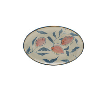 Oval Hand-Painted Stoneware Platter with Lemons