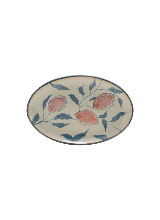 Oval Hand-Painted Stoneware Platter with Lemons