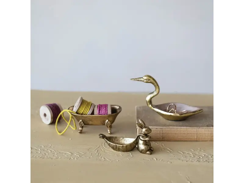 Creative Co-OP Decorative Pewter Rabbit Pulling Carrot Shaped Dish, Antique Gold Finish