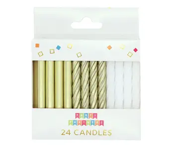 Gold Metallic & White 24 Candles Set
