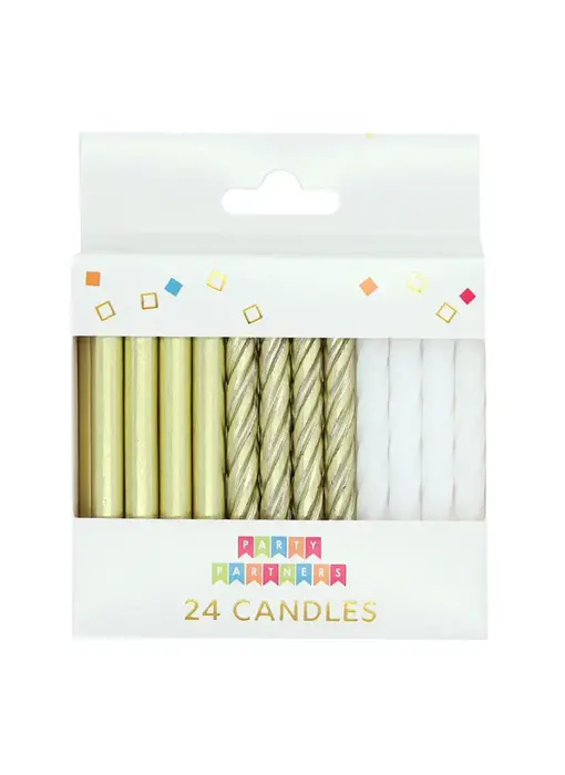 Gold Metallic & White 24 Candles Set