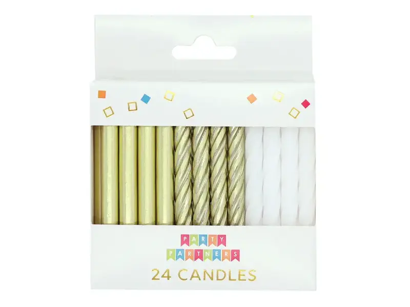 Party Partners Gold Metallic & White 24 Candles Set