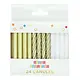 Gold Metallic & White 24 Candles Set