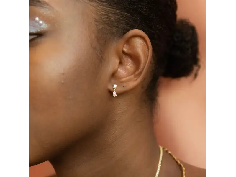 Ofina Jewelry CZ Dangle Teardrop Studs - Gold Vermeil
