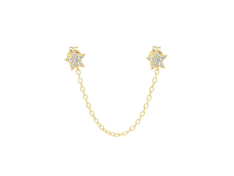 Ofina Jewelry Double CZ Star Chain Studs