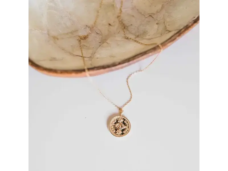 Ofina Jewelry Small Evil Eye Coin GF Necklace