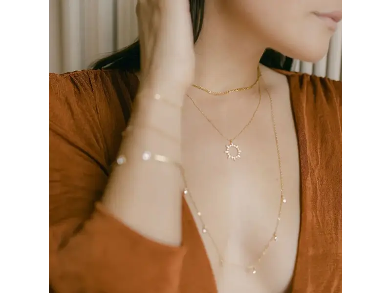 Ofina Jewelry Cutout CZ Sun GF Necklace