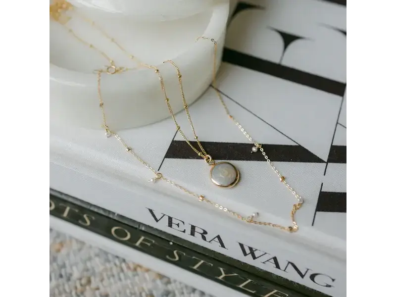 Ofina Jewelry Gold Dipped Pearl Coin GF Ball Chain Necklace