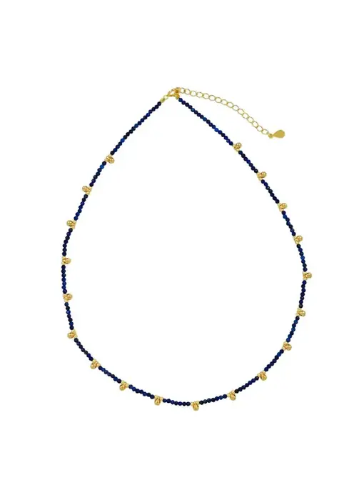 Beaded Nugget & Stone Necklace: Lapiz