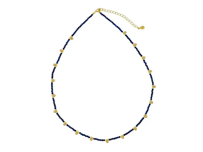 Ofina Jewelry Beaded Nugget & Stone Necklace: Lapiz