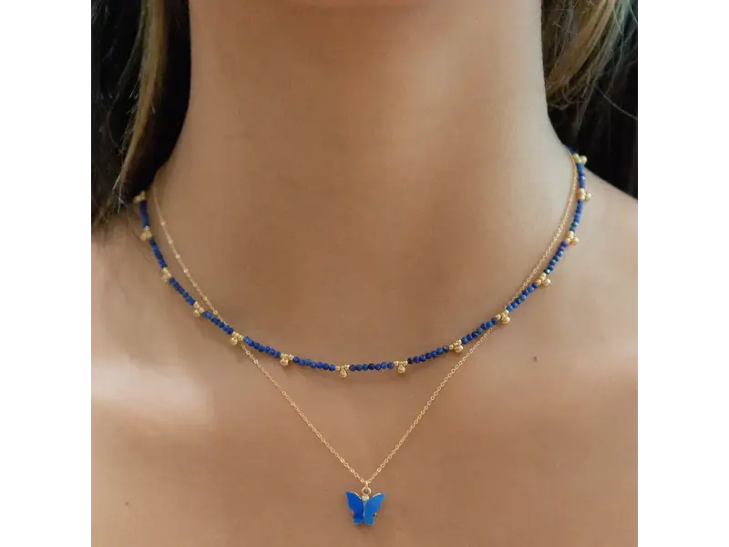 Ofina Jewelry Beaded Nugget & Stone Necklace: Lapiz